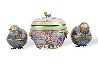 3 Chinese Cloisonne Qual & Covered Bowl,ROC Period