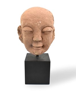 Chinese Sand Stone Carved Luohan Head on Stand