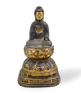 Japanese Gilt Wood Buddha Figure, Meiji Period