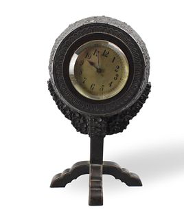 Japanese Bronze Barrel Shaped Clock, Meiji Period