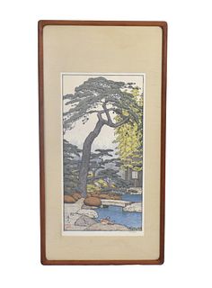"Toshi Yoshida" Wood Block Print of Pine Tree