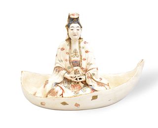 Japanese Satsuma Guanyin Figurine On Boat,Meiji P.