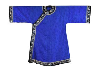 Chinese Blue Embroidery Robe w/ Crane,Qing Dynasty