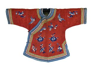 Chinese Child's Red Embroidery Robe, Qing Dynasty