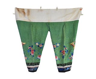 Chinese Child Green Embroidery Pants,Qing Dynasty
