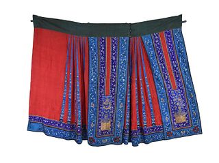Chinese Blue & Red Embroidery Skirt, Qing Dynasty