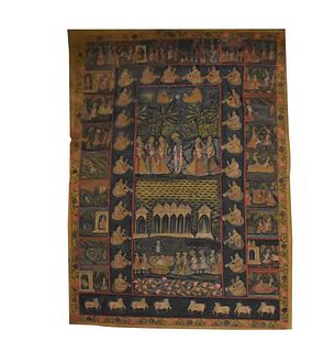 Large Indian Painting on Silk of Deity, 19th C.