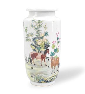 Chinese Famille Rose Vase w/ Horse,20th C.
