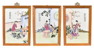 3 Chinese Famille Rose Beauty Plaque,1950s