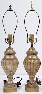 Pair of Fluted Urn-Form Giltwood Lamps