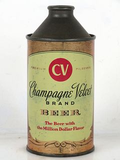 1953 Champagne Velvet Beer 12oz 157-10.0 High Profile Cone Top Can Terre Haute Indiana