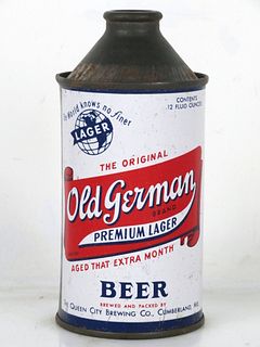 1956 Old German Beer 12oz 176-24 High Profile Cone Top Can Cumberland Maryland