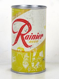 1956 Rainier Jubilee Beer (Olive Yellow) 12oz No Ref. Flat Top Can Spokane Washington