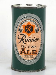 1952 Rainier Old Stock Ale 12oz 118-01 Flat Top Can Seattle Washington mpm