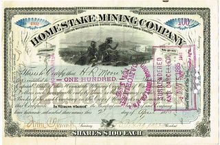 Rare 1885 Homestake Mining Co. Stock Certificate Lawrence County (Lead) Dakota Territory