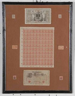 Framed German Stamps and Bank Notes