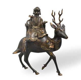 Chinese Gilt Bronze Scholar on Deer Censer,Ming D.
