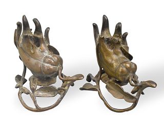 Pair of Chinese Bronze Candle Holder,Qing Dynasty