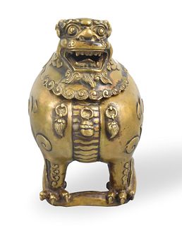 Chinese Gilt Bronze Foo Lion Incense Burner,Qing D