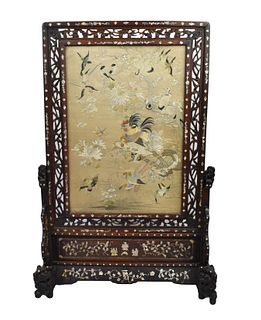 Chinese Silk Embroidery Screen w/ Birds,19th C.