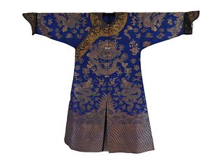 Chinese Imperial Blue Embroidery Dragon Robe,Qing