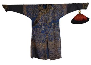 Chinese Embrodiery Dragon Robe & Hat, Qing Dynasty