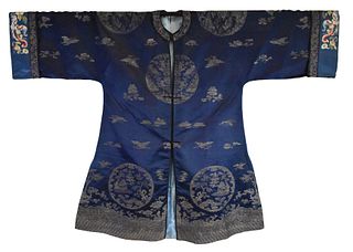 Chinese Blue Embroidery Robe, Qing Dynasty