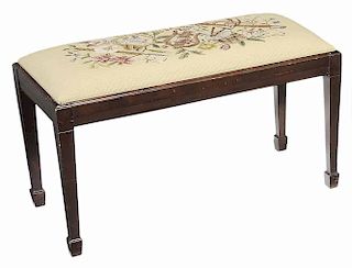 Needlepoint-Upholstered Mahogany Bench