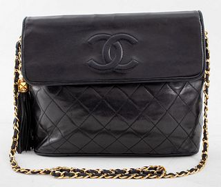 Chanel Quilted Black Lambskin Leather Shoulder Bag