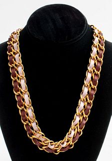 Chanel Clover Gold-Tone Metal Chain Link Necklace