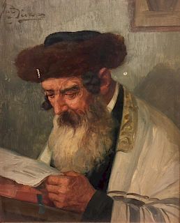 Portrait of a Rabbi Reading, 20th C.-Oil on Board