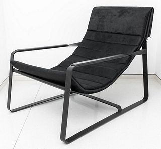 Italian Minotti Black Mohair Lounge Chair