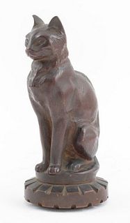 Art Deco Patinated Bronze Seated Cat Sculpture