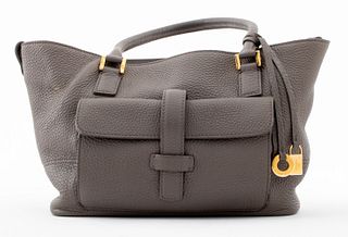Loro Piana Gray Pebbled Leather Globe Handbag