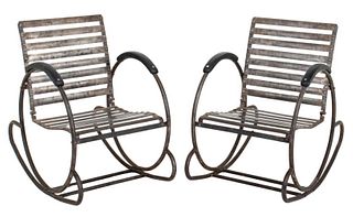 Art Deco Stainless Steel Rocking Chairs, Pair