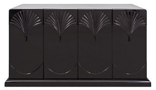 Art Deco Style Black Lacquer Four Door Cabinet
