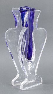 Studio Art Glass Cobalt And Clear Baluster Vase