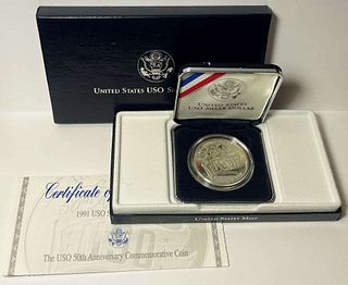 1991-S USO U.S. Proof Silver Commemorative Dollar