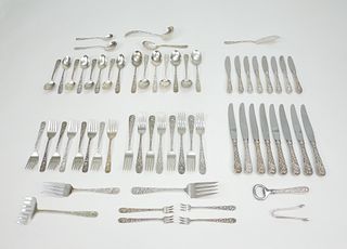 S. Kirk & Son Sterling Silver Flatware, Repousse Pattern, 61 Pieces.
