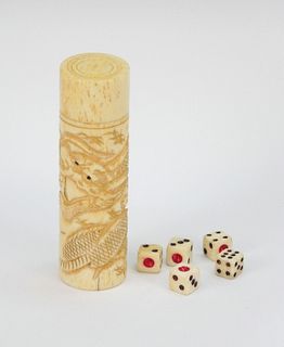 Chinese Carved Bone Dice Holder.