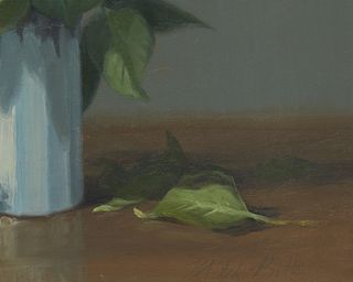 Mitch Billis, (b. 1937), Still life of flowers in a blue vase, Oil on canvas, 16" H x 24" W
