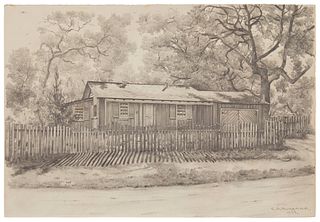 Elbridge Ayer Burbank (1858-1949), House in a landscape, 1939, Graphite on cream-colored paper, Image/Sheet: 10.25" H x 14.5" W