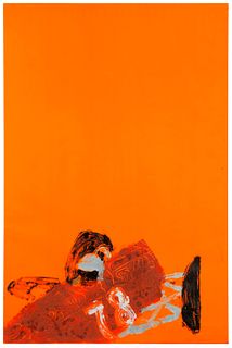 20th Century American School, Untitled, 1967, Acrylic on orange paper, Sight: 38" H x 25" W
