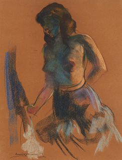 Emil Kosa Jr. (1903-1968), Standing female nude, Pastel on brown paper, Sight: 23.25" H x 18" W