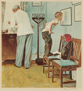 After Norman Rockwell (1894-1978), "Before the Shot," Photomechanical reproduction in colors on paper, Image: 20.125" H x 18.75" W; Sight: 21.375" H x