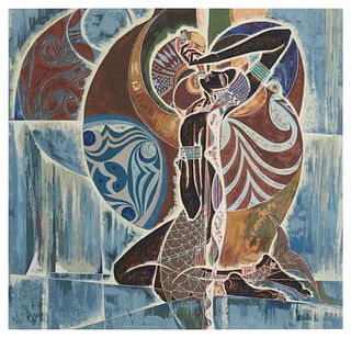 Lu Hong (b. 1959), "Expectation of the Mermaid," 1988, Screenprint in colors on paper, Image: 27.75" H x 28.75" W; Sight: 29.5" H x 30" W
