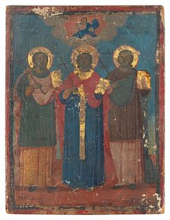 19th century European School, Religious icons, 1855, Oil and gold leaf on wood, 10" H x 7.5" W