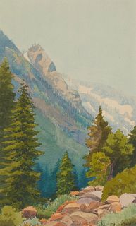 Louis Klingelhofer (1861-1947), "Sierra Nevada," Watercolor on paper, Sight: 10.75" H x 6.75" W