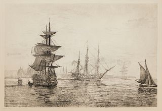 Peter Ellenshaw (1913-2007), Battleships, 1977, Aquatint and etching on paper, Plate: 24" H x 35" W; Sight: 25.5" H x 37.25" W
