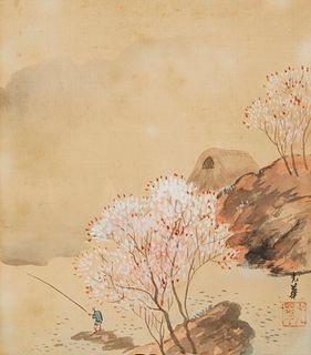 20th Century Chinese School, Landscape, Ink wash on silk laid to board, Image/Sheet: 10.75" H x 9.625" W